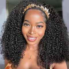 Kinky Curly Human Hair Wig Headband Half Wigs 10 - 24inch For Women Brazilian Remy Hair Machine Made Natual Color - SHOWLU FASHION STORE
