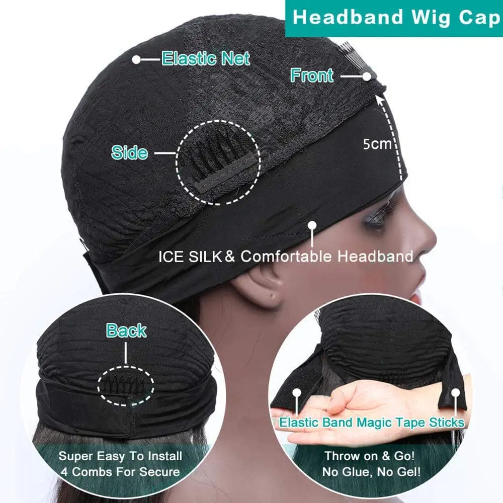 Kinky straight Brazilian Remy human hair headband wig by Tiantai Yaki, ready-to-wear, for women, natural straight style.
