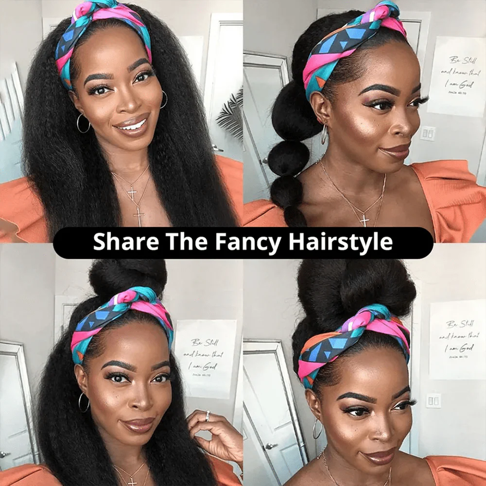 Kinky Yaki straight headband wig made from Brazilian Remy human hair, ready-to-wear, for women, by SHOWLU FASHION STORE.