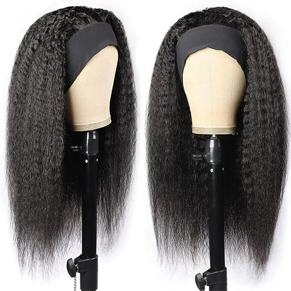 Kinky straight Brazilian Remy human hair headband wig by TIANTAI Yaki, ready-to-wear, for women, natural look and easy styling
