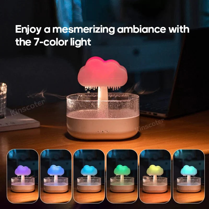 Kinscoter Rain Cloud humidifier and ultrasonic aroma diffuser with raindrop design and 200ml capacity, USB desktop air humidifier