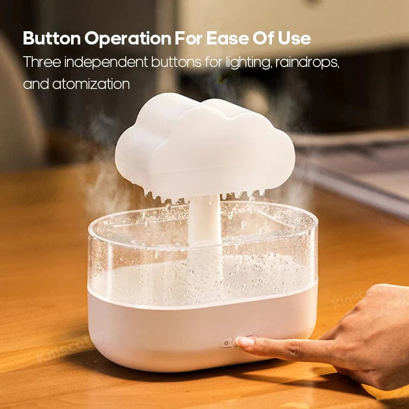 Kinscoter Rain Cloud ultrasonic aroma diffuser humidifier with raindrop design, 200ml capacity, USB powered for desktop use