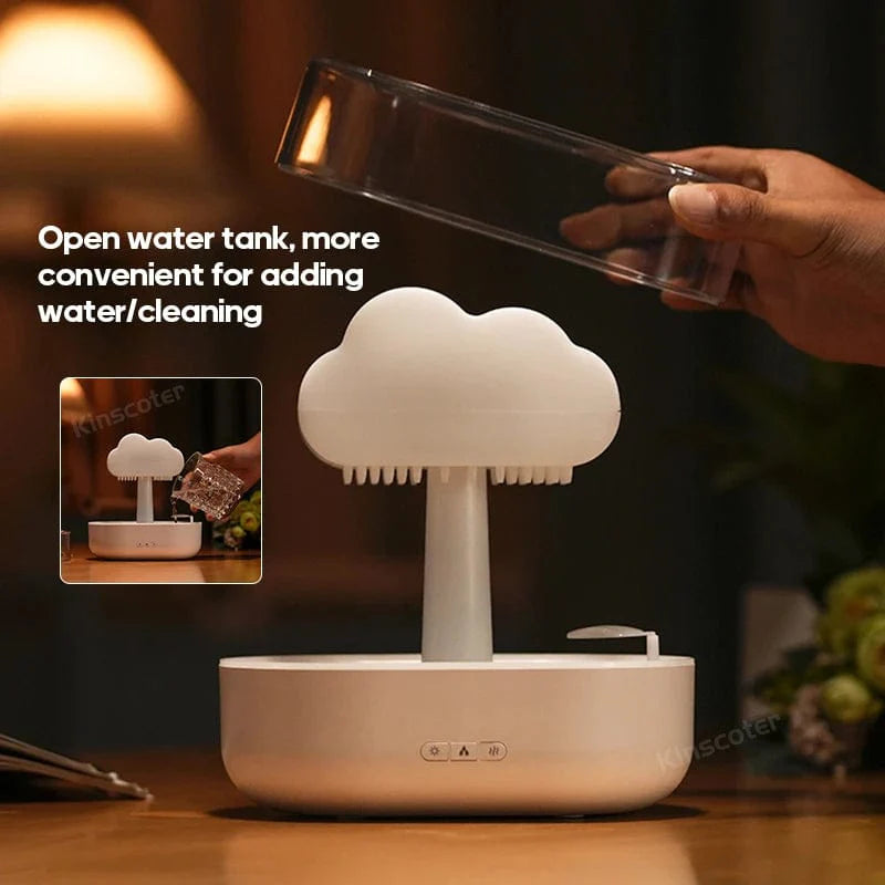 Kinscoter Rain Cloud ultrasonic aroma diffuser with raindrop design, 200ml capacity, USB-powered humidifier for essential oils.