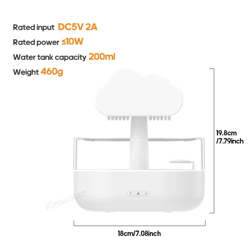 Kinscoter Rain Cloud humidifier and ultrasonic aroma diffuser with raindrop design, 200ml capacity, USB-powered, ideal for essential oils.