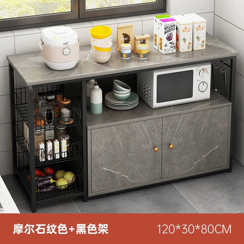 Oylang 3-tier Nordic kitchen storage rack with microwave shelf, multi-layer household sideboard cabinet, black and wooden finish