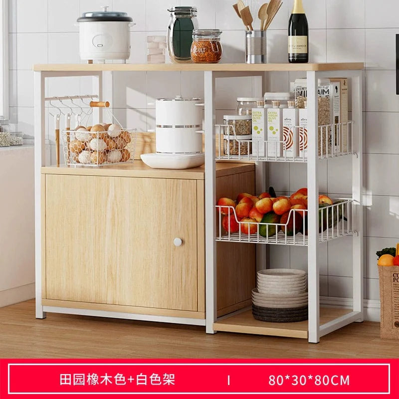 Oylang 3-tier Nordic kitchen storage rack with multiple shelves, microwave stand, and household sideboard cabinet for organized kitchen space.