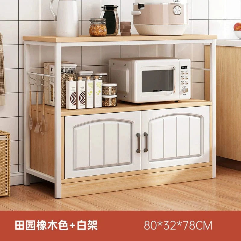 Oylang 3-Tier Nordic kitchen storage rack with microwave compartment, multi-layer sideboard cabinet for organized household kitchen storage