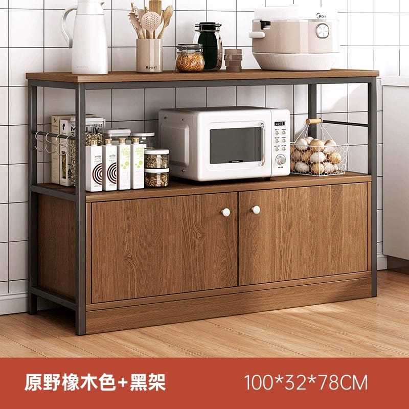 Oylang 3-Tier Nordic kitchen storage rack with microwave compartment, multi-layer sideboard cabinet for organized household storage