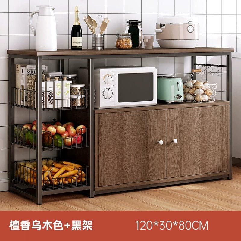 Oylang 3-Tier Nordic kitchen storage rack with microwave shelf, multi-layer sideboard cabinet, black metal frame, versatile kitchen organization