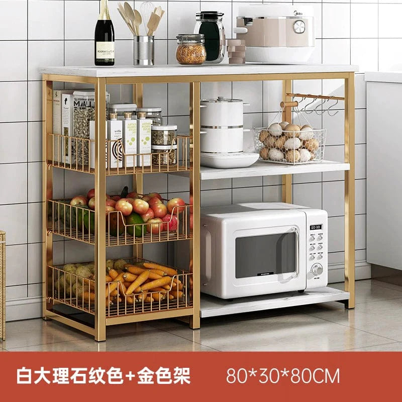 Showlu Fashion Oylang 3-Tier Nordic kitchen storage rack with multiple shelves, microwave sideboard cabinet for organized kitchen storage