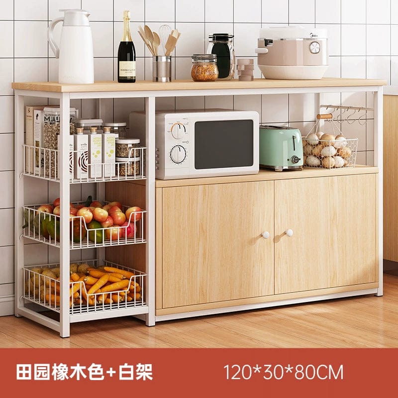 Oylang 3-Tier Nordic kitchen storage rack with microwave shelf, multi-layer sideboard cabinet for organized kitchen storage