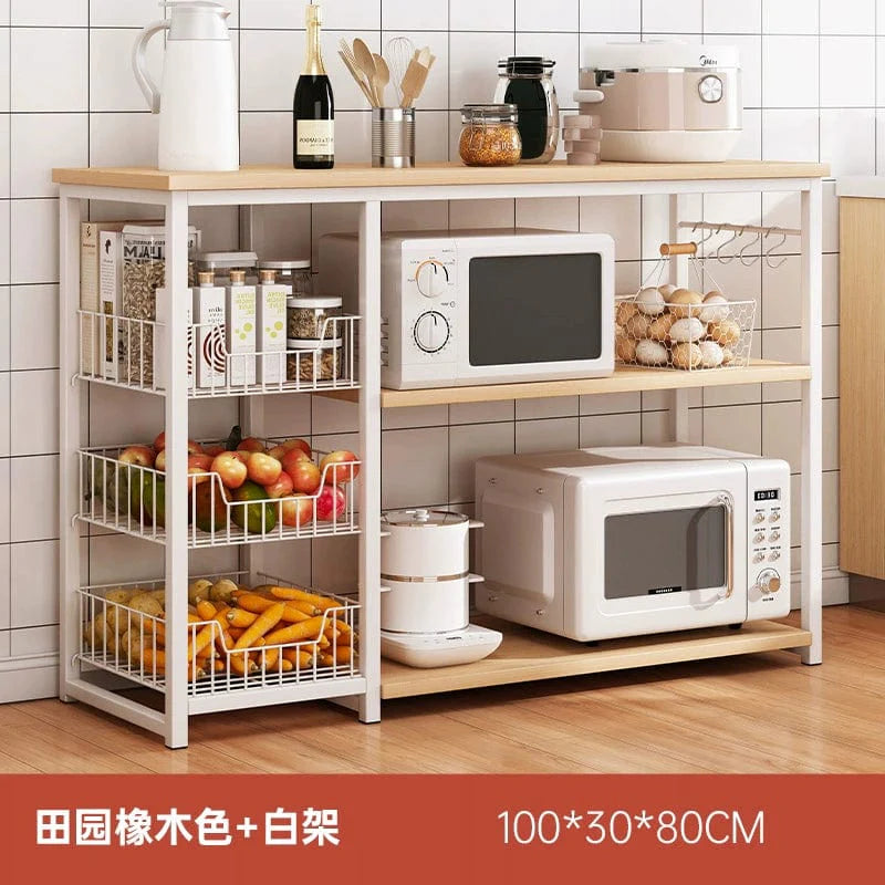 Oylang 3-tier Nordic kitchen storage rack with multiple shelves, microwave sideboard cabinet for organized household kitchen space