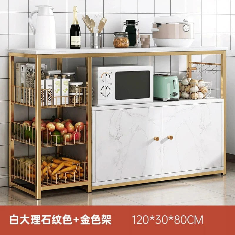 Oylang 3-tier Nordic kitchen storage rack with multiple shelves, microwave sideboard cabinet for organized kitchen storage