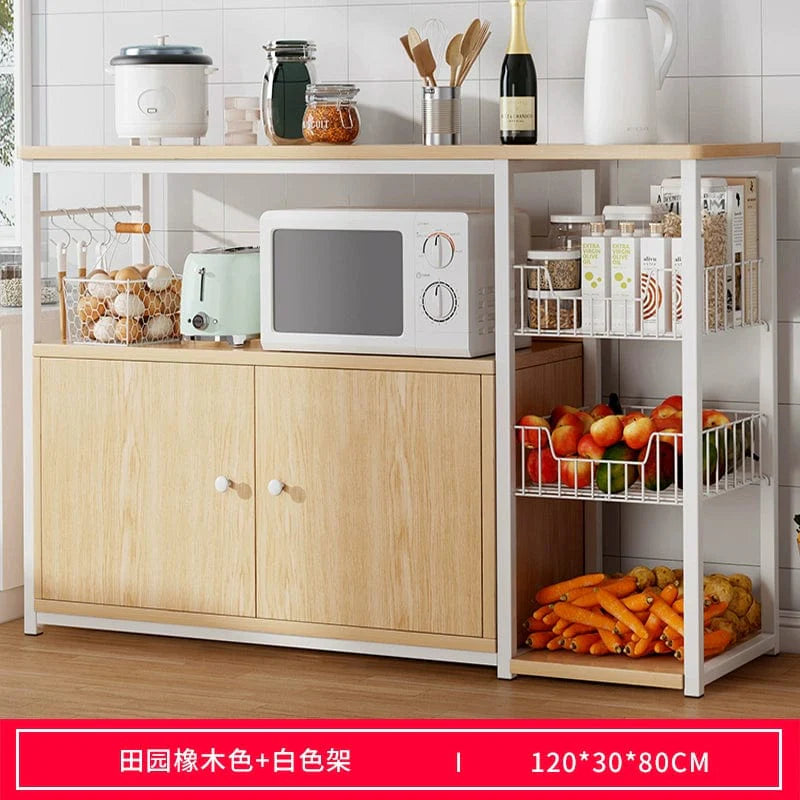 Oylang 3-tier Nordic kitchen storage rack with multiple shelves, microwave sideboard cabinet, and household kitchen organization.