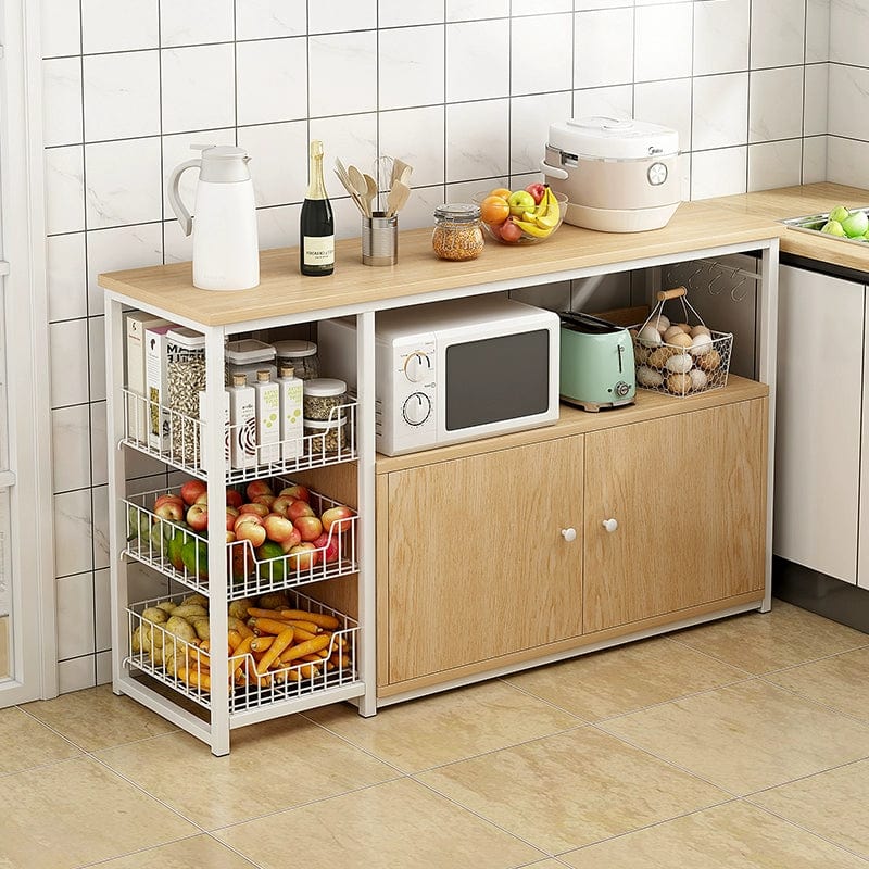 Oylang 3-Tier Nordic kitchen storage rack with microwave sideboard cabinet, multi-layer household kitchen organizer, black finish