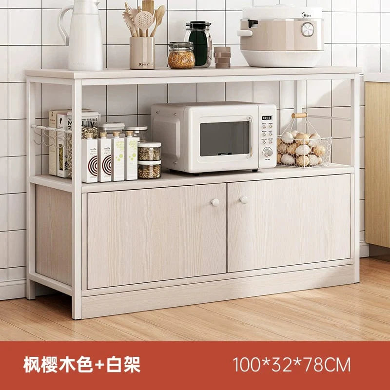Oylang 3-tier Nordic kitchen storage rack with microwave compartment, multi-layer sideboard cabinet for organized household use