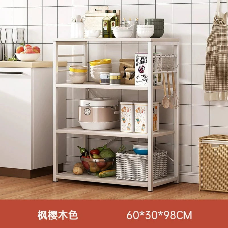 Oylang 3-tier Nordic kitchen storage rack with shelves for microwave, utensils, and household organization in a modern kitchen setting.