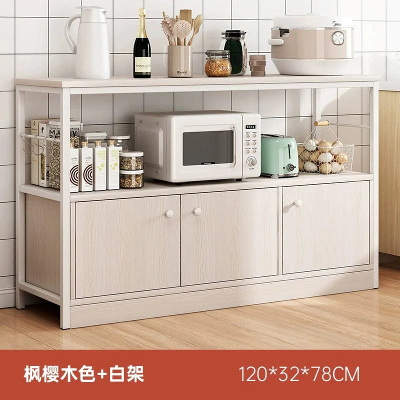 Oylang 3-Tier Nordic kitchen storage rack with multiple shelves for microwave and household organization in a modern kitchen setting