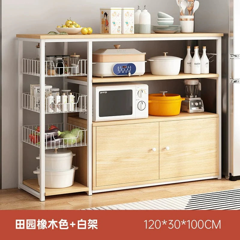 Showlu Fashion Oylang 3-Tier Nordic kitchen storage rack with microwave sideboard cabinet and multi-layer household organizer.