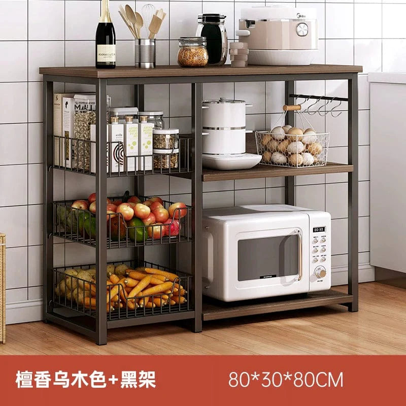 Showlu Fashion Store Oylang 3-Tier Nordic kitchen storage rack with multiple shelves and microwave space, ideal for organized kitchen storage.