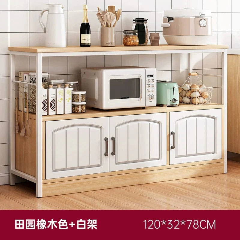 Oylang 3-Tier Nordic kitchen storage rack with microwave sideboard cabinet, multi-layer household kitchen organizer and storage solution.