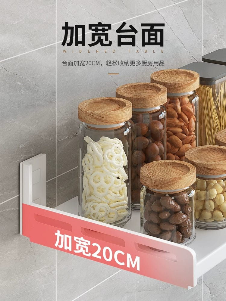 White stainless steel wall-mounted kitchen seasoning storage rack with multi-functional design for organized household use