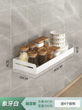 White stainless steel wall-mounted kitchen seasoning storage rack with multiple compartments, ideal for organized household use.