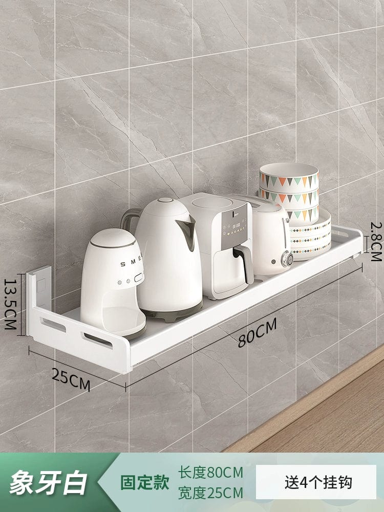 White stainless steel wall-mounted kitchen seasoning rack with multiple compartments for organized spice storage