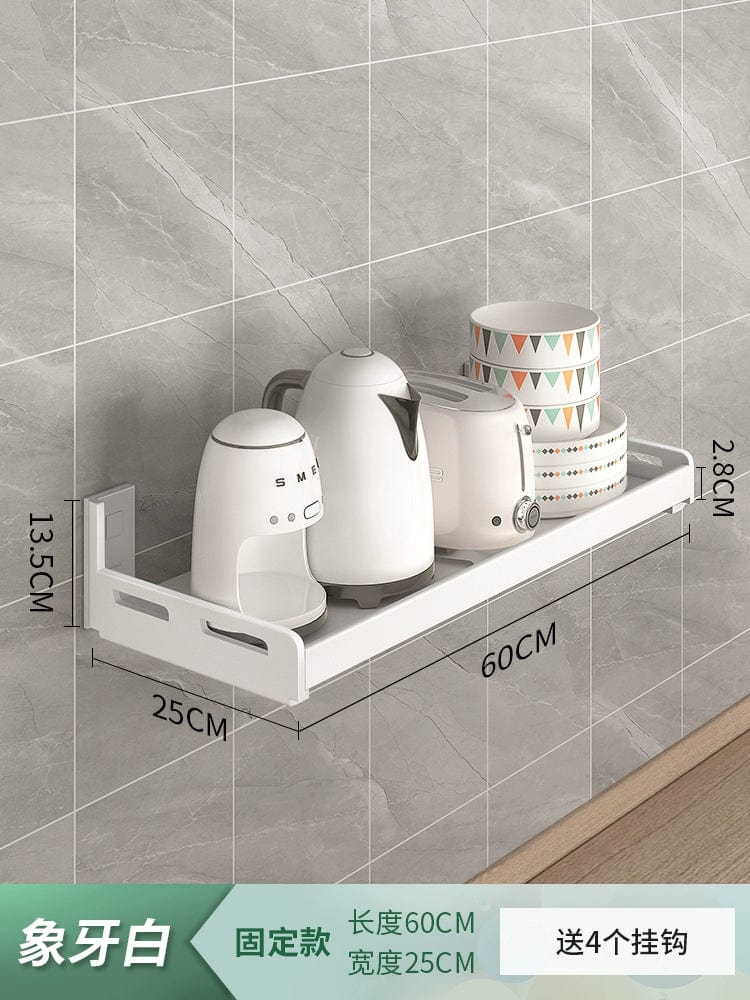 White stainless steel wall-mounted kitchen seasoning rack with multiple compartments for organized storage.