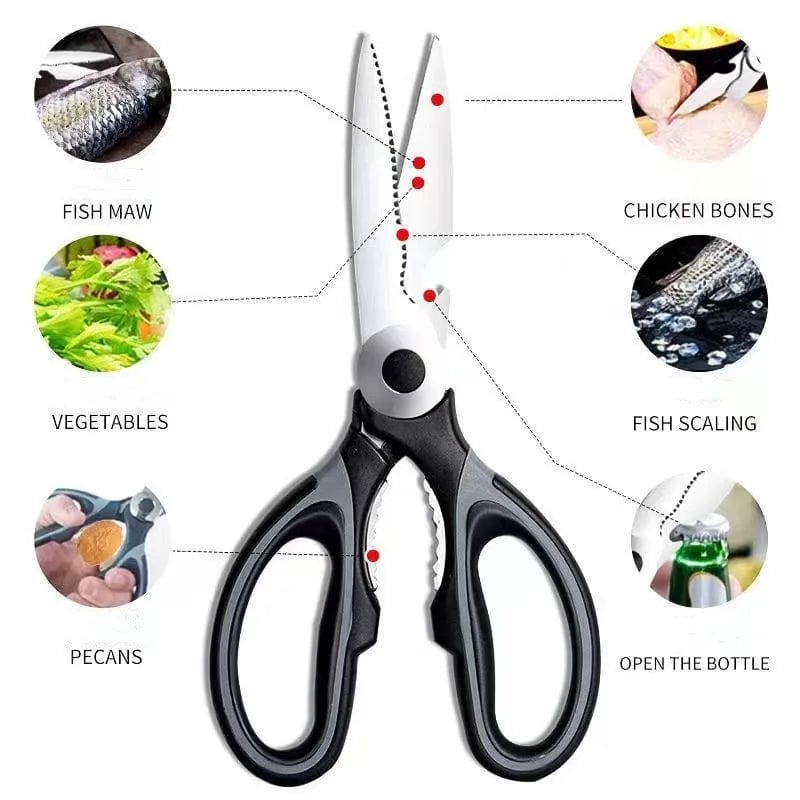 Showlu Fashion Store LETIITTGOO stainless steel kitchen scissors with sharp, non-slip blades for chicken bones, fish, and BBQ tasks.