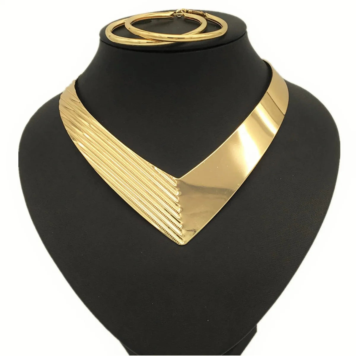 KMVEXO gold torques necklace and round earrings set for women, stylish jewelry perfect for parties and dress occasions