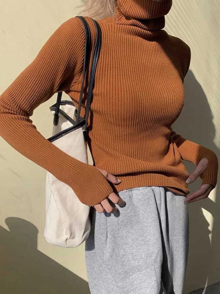 AOSSVIAO women's slim fit knitted turtleneck sweater in solid color, warm cotton pullover for winter wear.