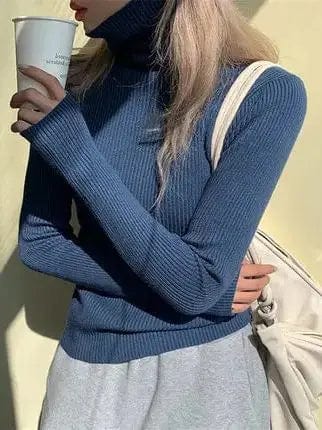 AOSSVIAO Women's slim fit knitted turtleneck sweater in solid color, warm cotton pullover for winter, stylish and cozy.