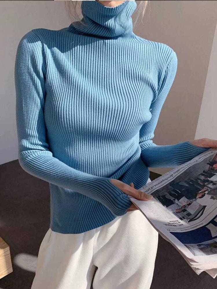 AOSSVIAO women's slim fit knitted turtleneck sweater in solid color, warm cotton pullover for winter, stylish and cozy.