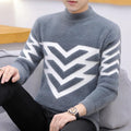 Men's loose fit mock neck knitted sweater by SHOWLU FASHION STORE, versatile winter pullover with plush, stretch fabric.