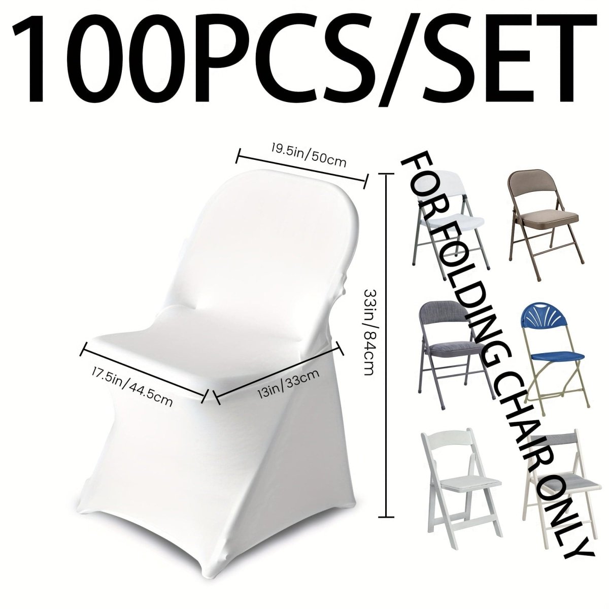 KUOGO 100 PCS Stretch Spandex Folding Chair Covers, Universal Fitted Chair Cover, Removable Washable Protective Slipcovers, for Wedding, Holiday, Banquet, Party, Celebration, Dining White - SHOWLU FASHION STORE