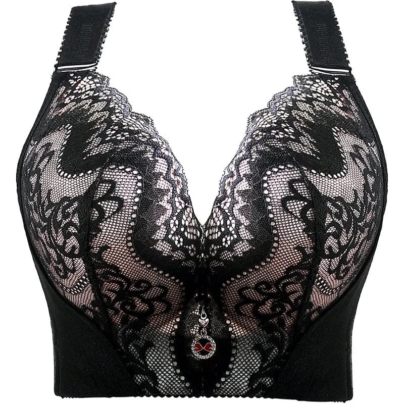 Showlu Fashion NUYIMEI women's lace push-up bra with wire-free design, plus size 5/8 cup bralette, black lingerie for women.
