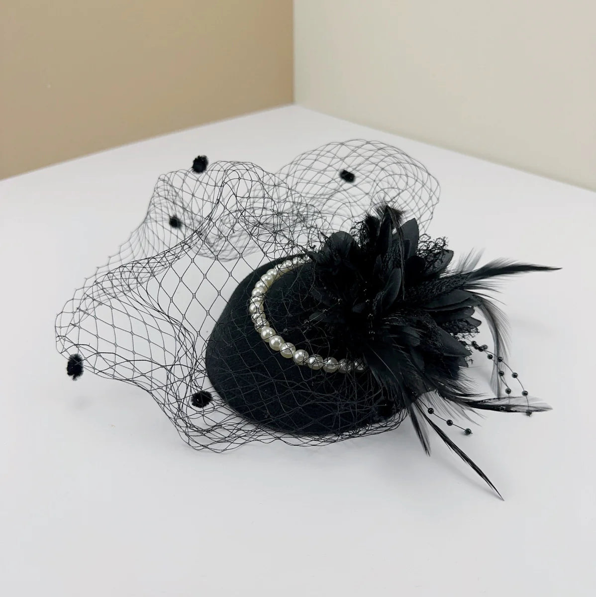 Elegant Showlu Fashion ladies lace cheongsam topper hat with a bridal Billycock style, perfect for traditional or wedding accessories.