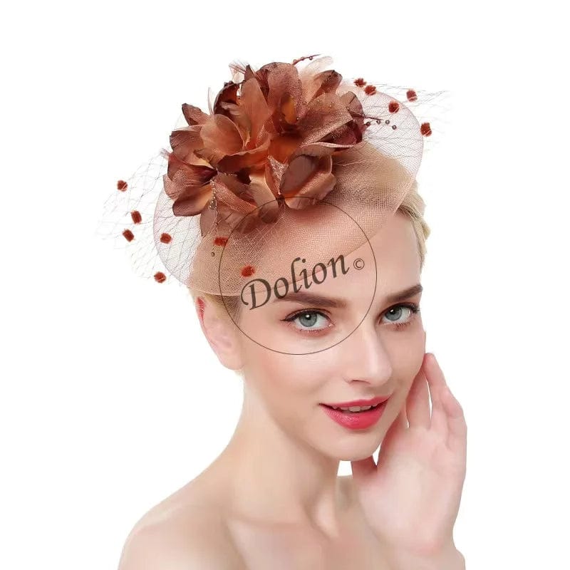 Showlu Women's mesh flower fascinator hat with feather wedding veil, floral headwear for wedding, tea parties, and special events