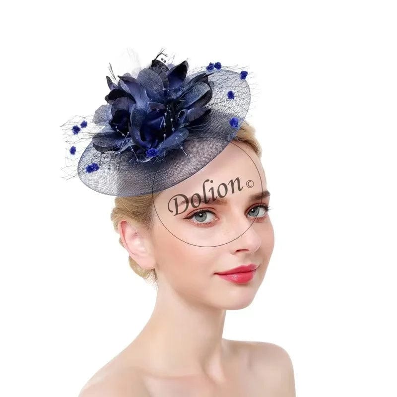 Showlu Women's mesh flower fascinator hat with feather veil, elegant wedding and party headwear for women.