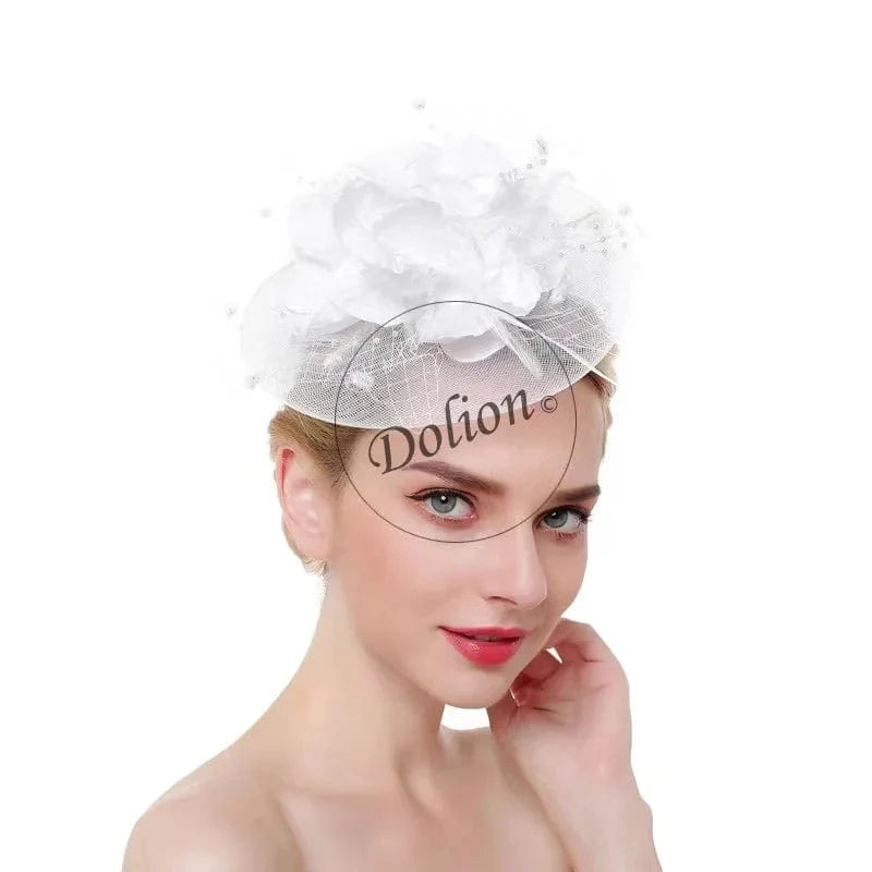 Showlu Women's mesh flower fascinator hat with feather and veil, perfect for wedding, tea party, or church events.