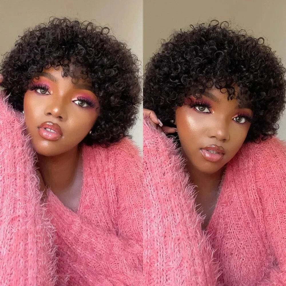 Large Afro kinky curly wig for Black women, glueless Brazilian Remy human hair, bouncy and pre-plucked for natural style.
