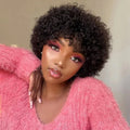 Large afro kinky curly wig for black women, glueless Brazilian Remy human hair, bouncy and pre-plucked, natural afro style.