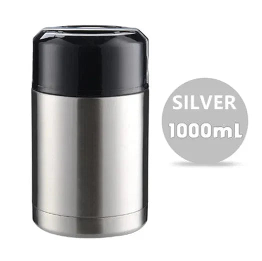 Showlu stainless steel thermos lunch box with 1000ml capacity, portable vacuum food flask for soups and meals.
