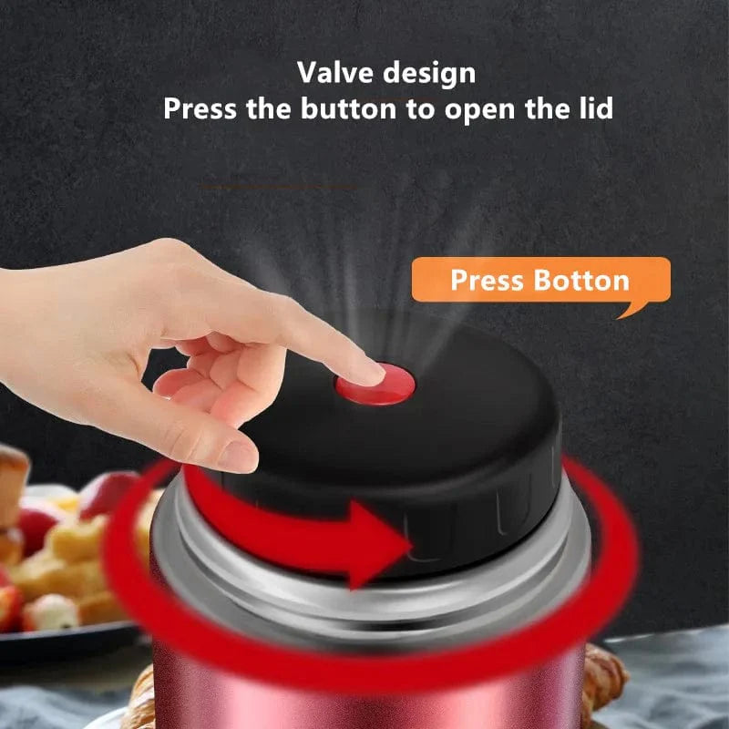 Showlu stainless steel thermos lunch box with 1000ml capacity, portable vacuum food flask for soups and meals.