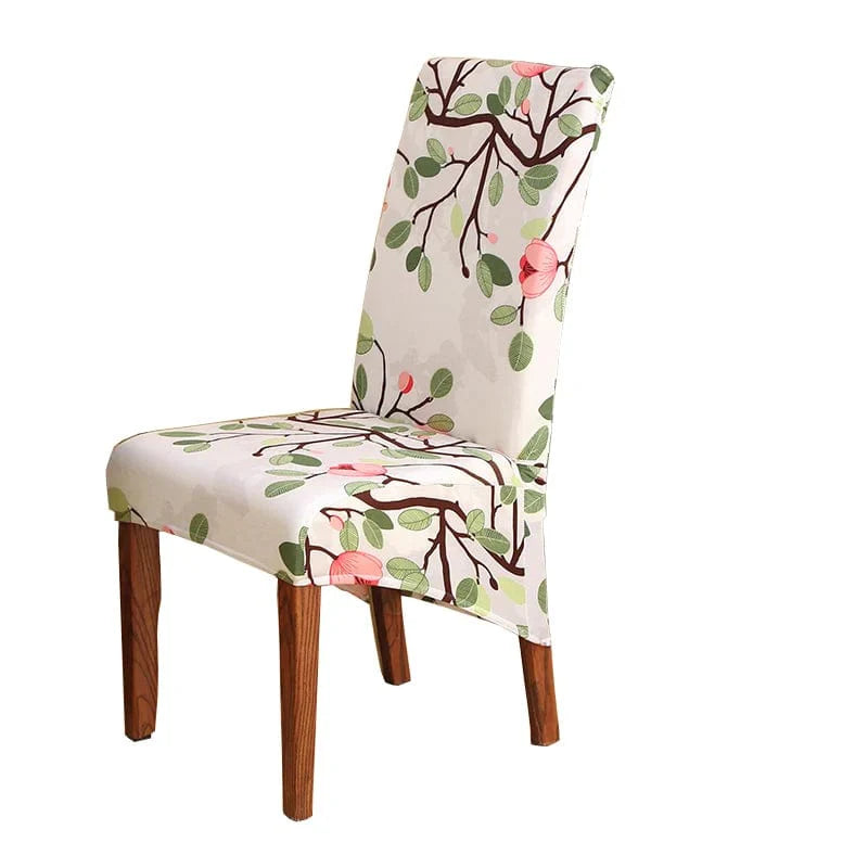 Geometric stretch spandex dining chair cover for high-back chairs, washable and removable, showing a modern geometric pattern.