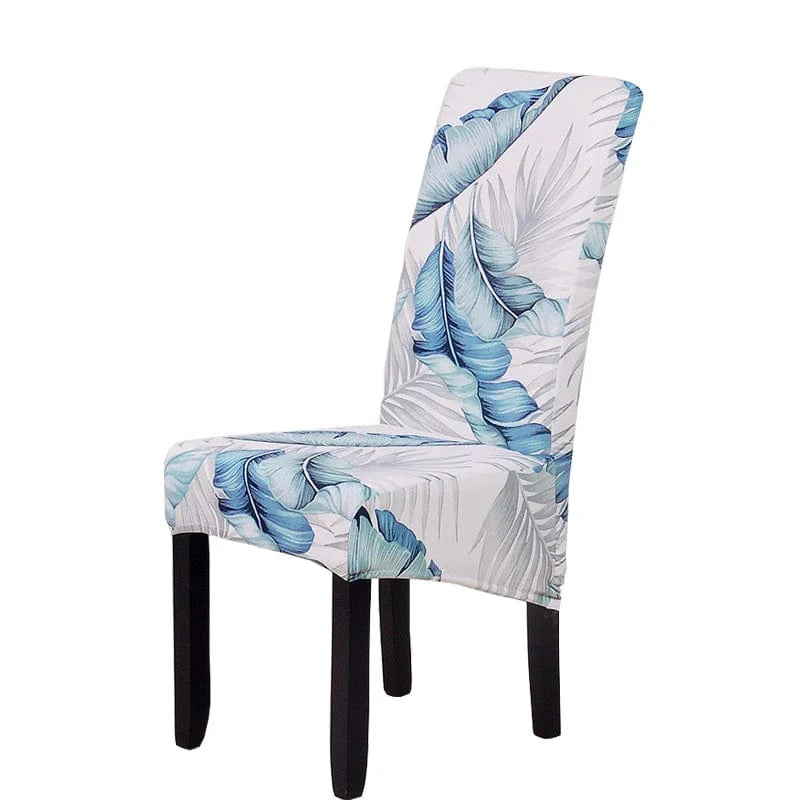 Geometric stretch spandex dining chair cover for high-back chairs, soft, washable, and removable for easy dining room decoration.