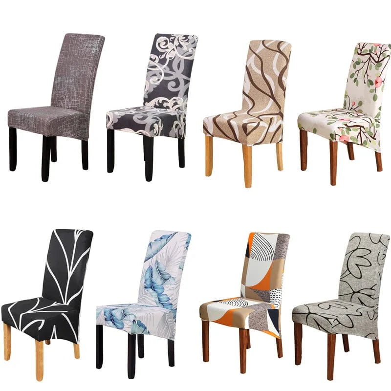 Showlu Fashion Store geometric dining chair cover in soft stretch spandex, designed for high-back chairs, washable and removable.