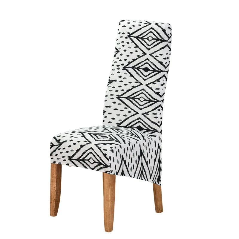 Large geometric dining chair cover by Showlu Fashion Store, soft stretch spandex slipcover for high-back chairs, washable and removable.