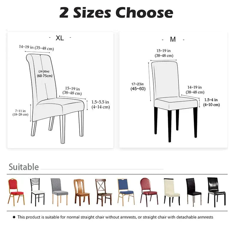 Large stretch spandex geometric dining chair cover for high-back chairs, soft, washable, and removable for a stylish dining room look.